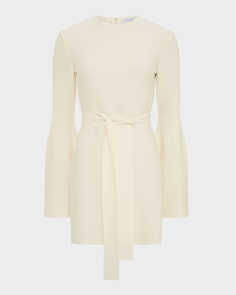 Tenas Flare-Sleeve Belted Wool-Cashmere Mini Sweater Dress